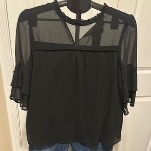 Monteau Black Flutter Sleeve Sheer Blouse size large